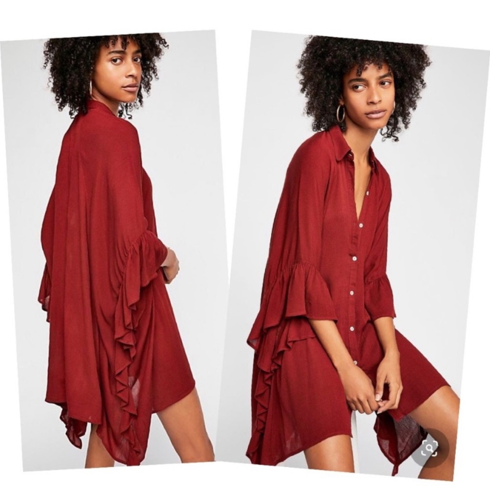 Free people button down top with ruffled sleeves